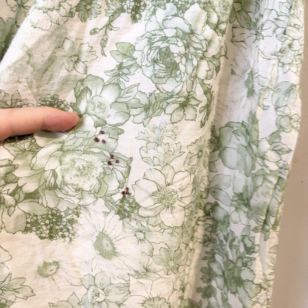 Blu Pepper Green Floral Smocked Ruffle Strap Square Neck Midi Dress Cottage L - Picture 4 of 7